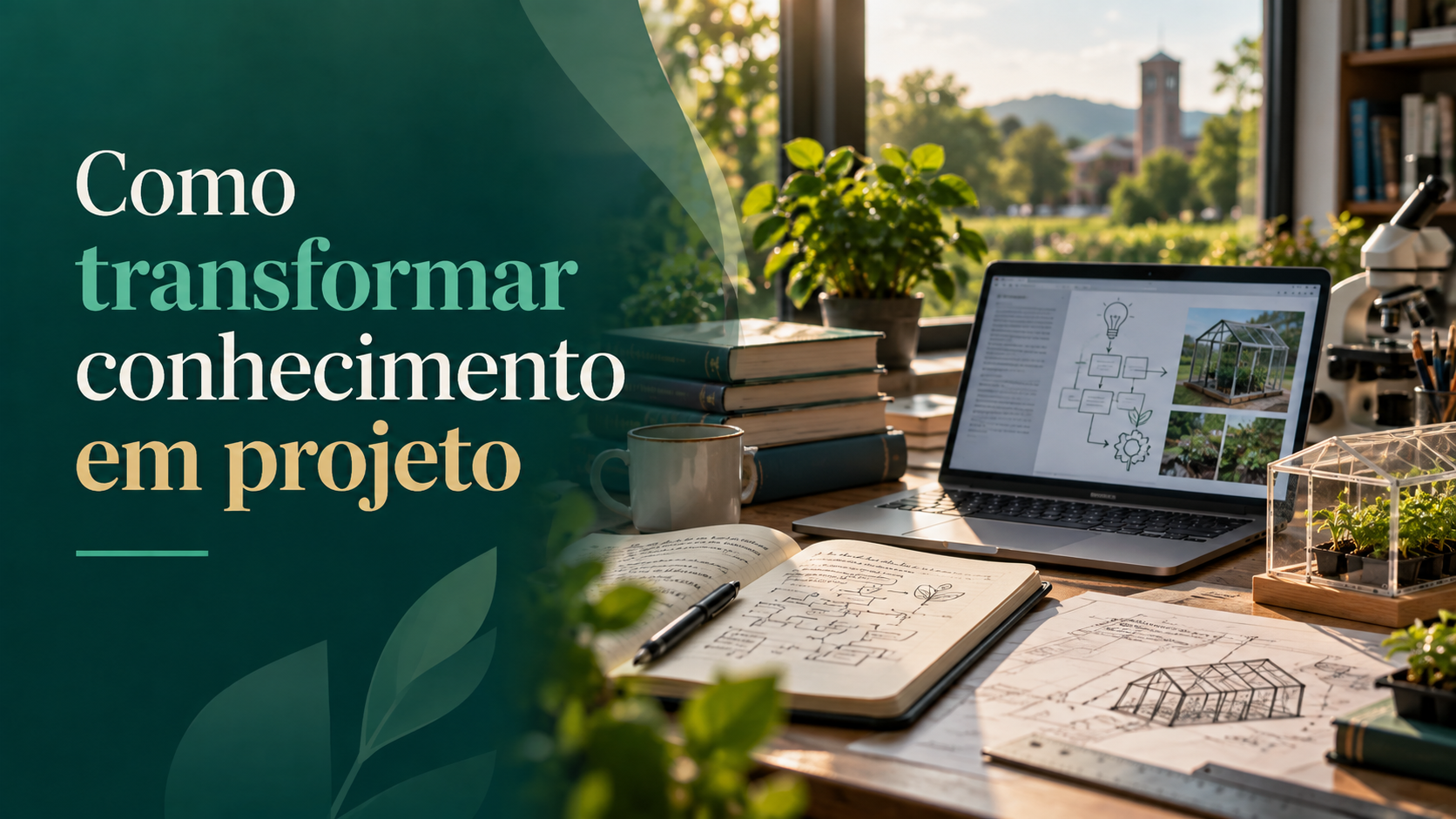 Conhecimento científico e planejamento sendo transformados em projeto aplicado
